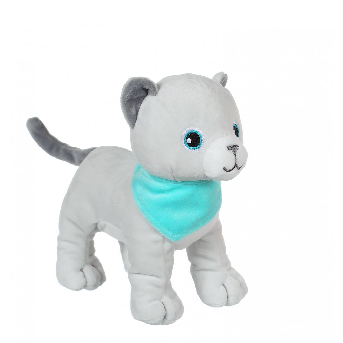 Peluche - Fun Kitties Sonores, Gris Foulard Turquoise Bleu