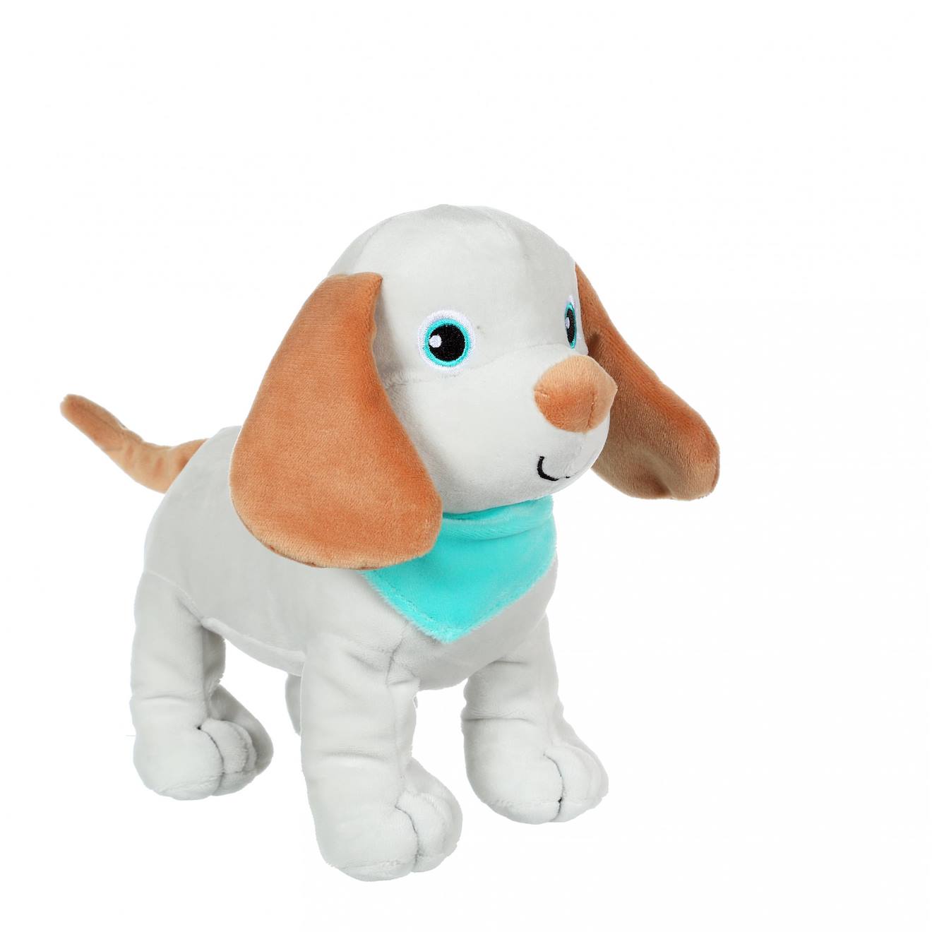 Peluche - Peluche Chien Fun Puppies Sonore, Gris Foulard Turquoise - 17 Cm Bleu
