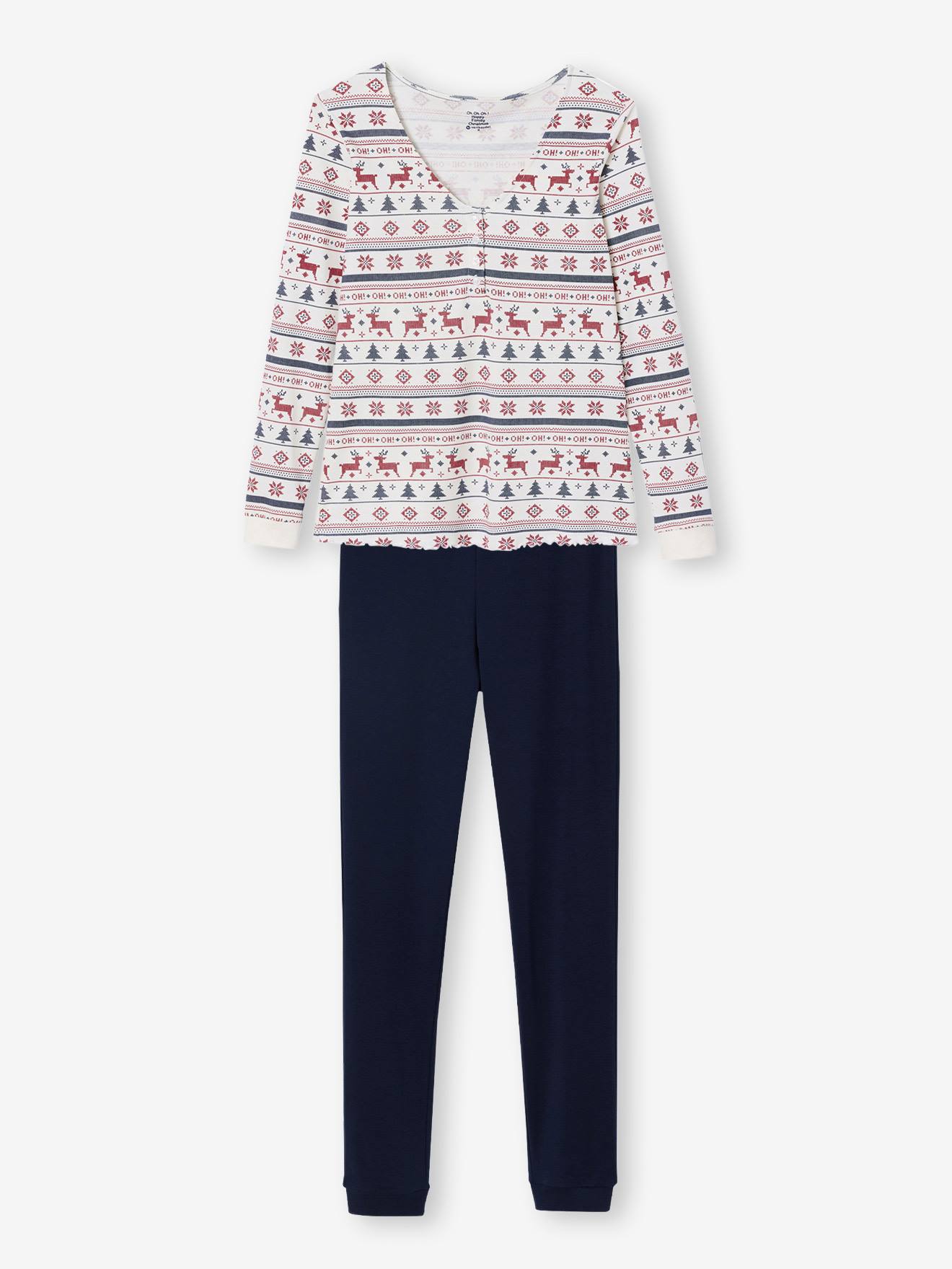 Pyjama 2 pièces femme famille Noël bleu nuit