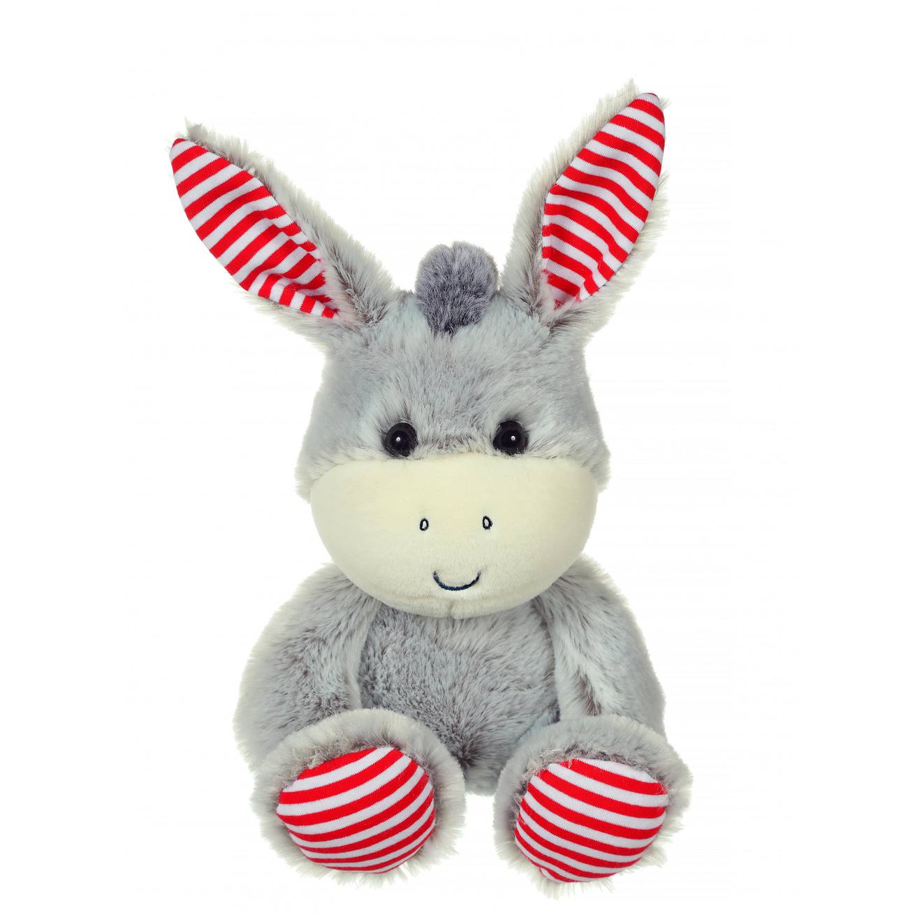 Peluche - Peluche Les Marinières - Âne Gris Rayures Rouges - 24 Cm Rouge