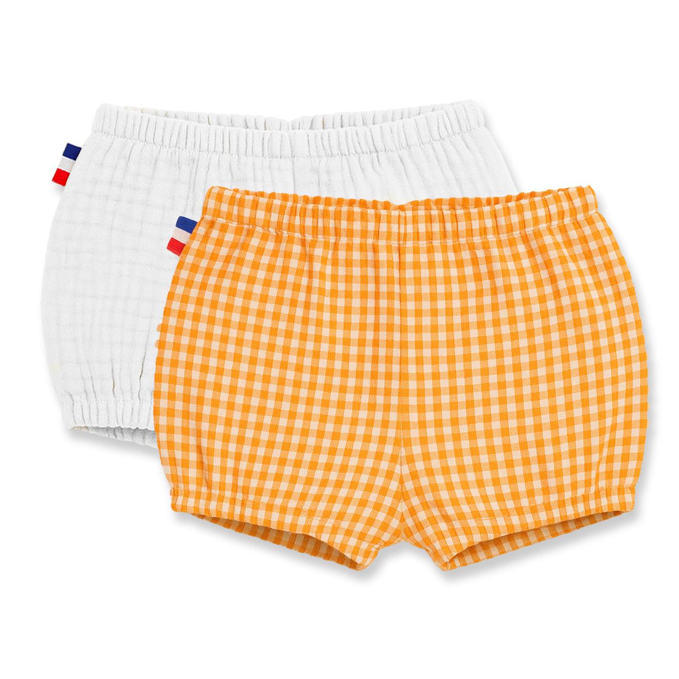 Bloomers en coton bio honey et vert blanc et vichy