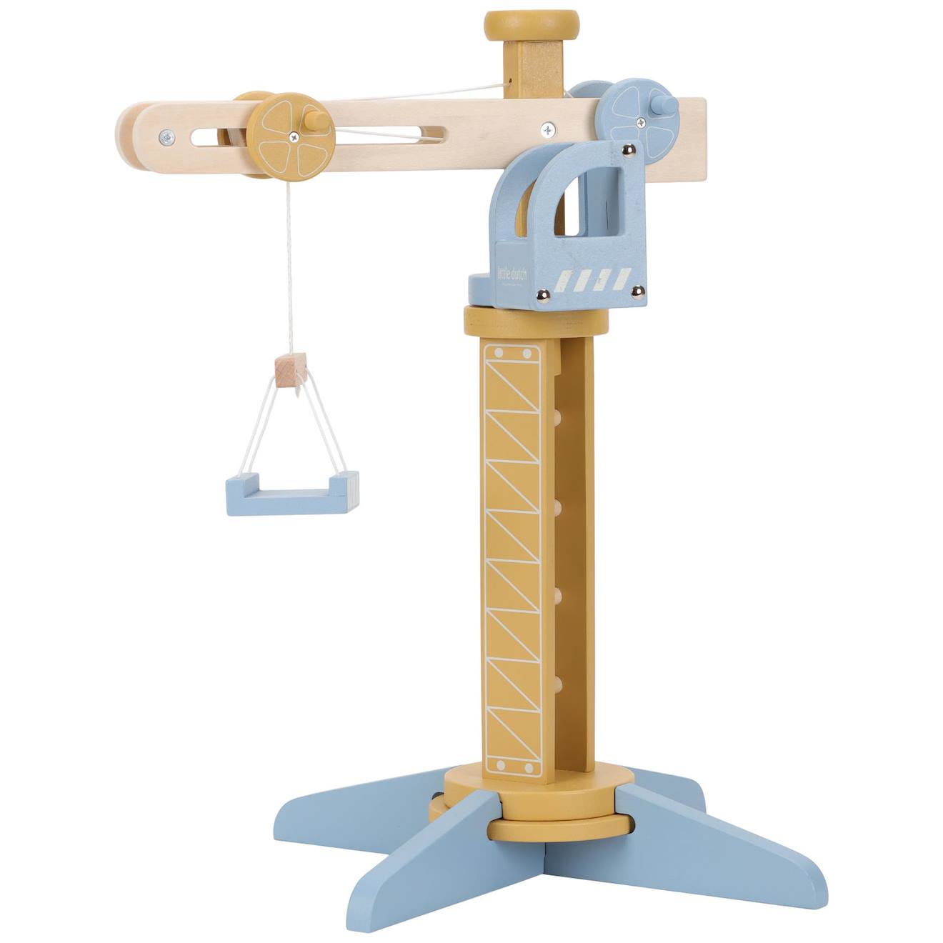 Set Grue Et Chantier De Construction En Bois Jaune, Bleu, Beige