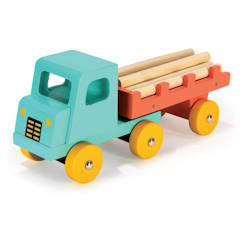 Jouet-Jeux d'imagination-Camion en bois rétro bleu-vert avec tiges de transport