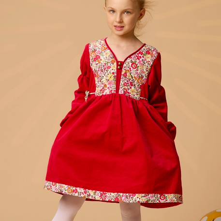 Robe de noël   velours  fleuri liberty  margot  - vertbaudet enfant