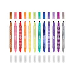Jouet-Activités artistiques et musicales-Set de 12 marqueurs effaçables double face pour dessiner