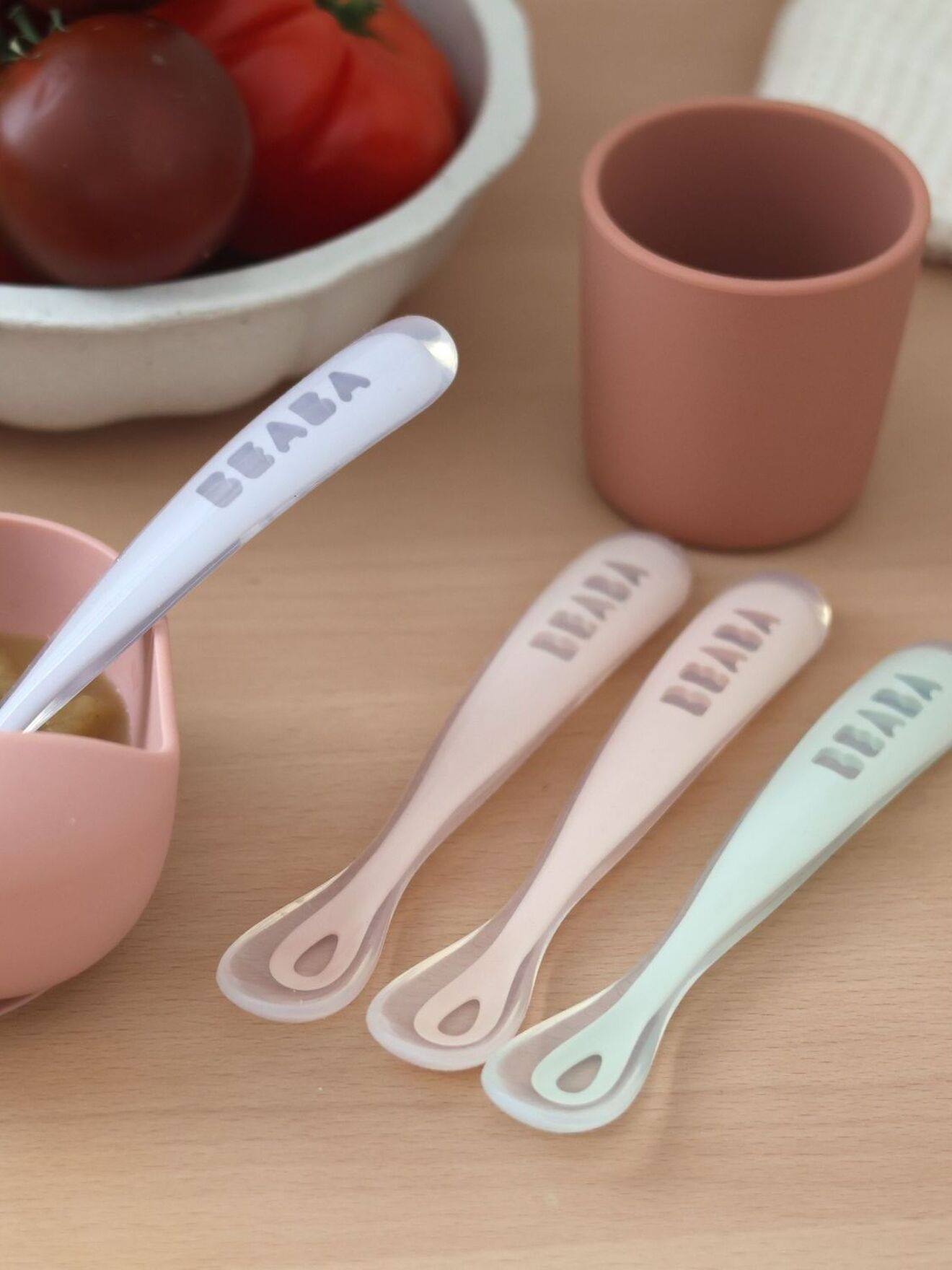 Lot de 4 cuillères 1er âge Soft sans BPA blue/ eucalyptus/ pink/ mist