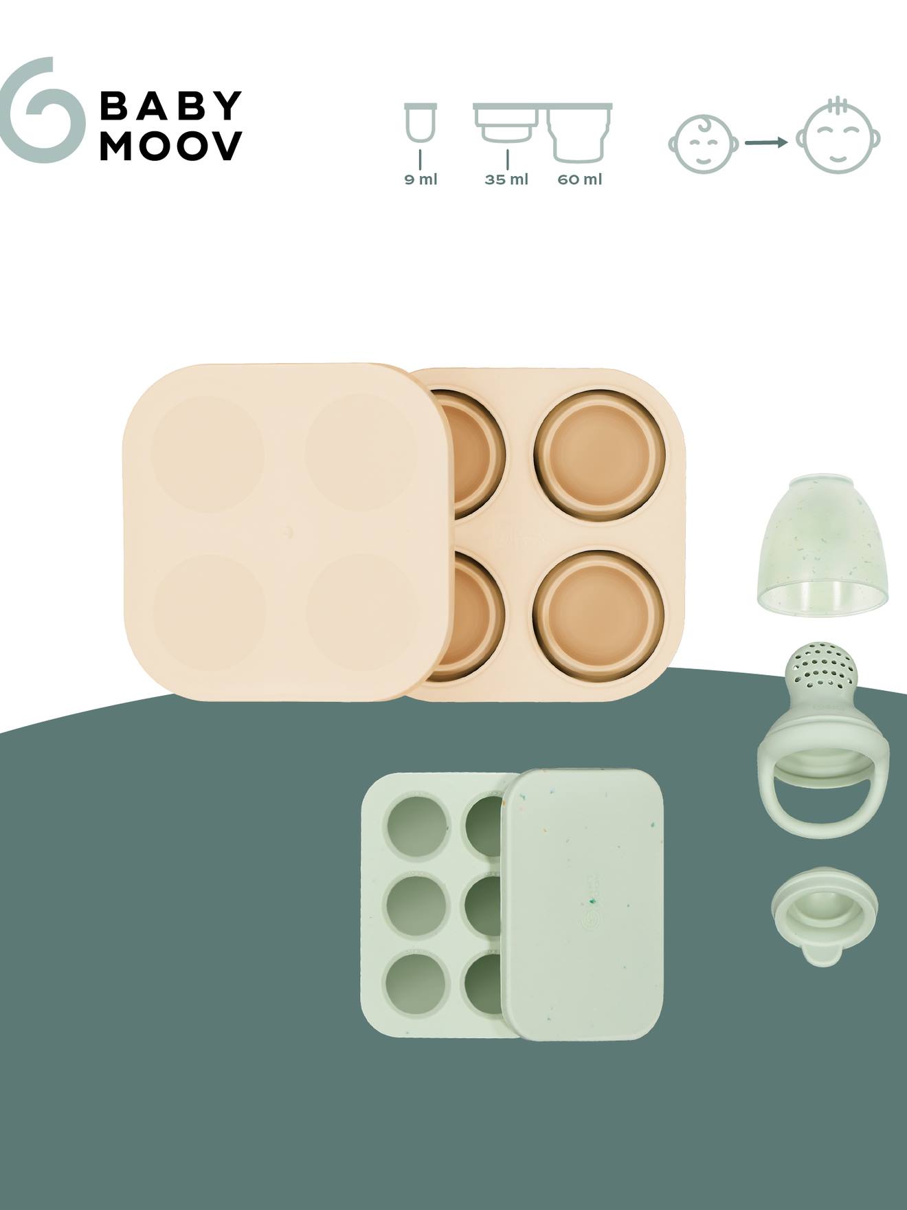 Set contenant silicone et grignoteuse vert (Babymoov) - Image 1