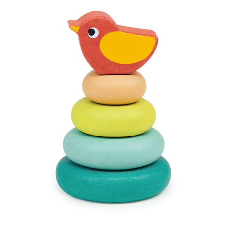 Mentari - Arbre À Empiler En Bois Avec Oiseau - Jouet D'éveil Éducatif Multicolore