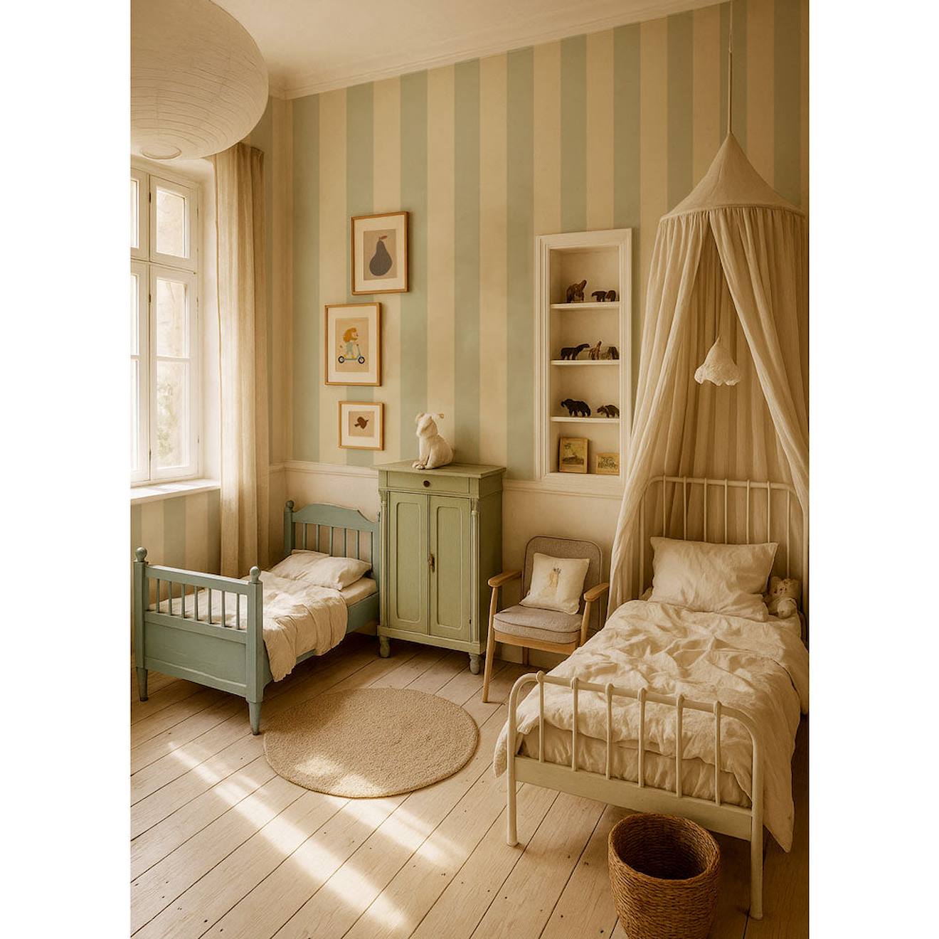 Papier Peint Enfant 100 X 280 Cm Vert, Beige