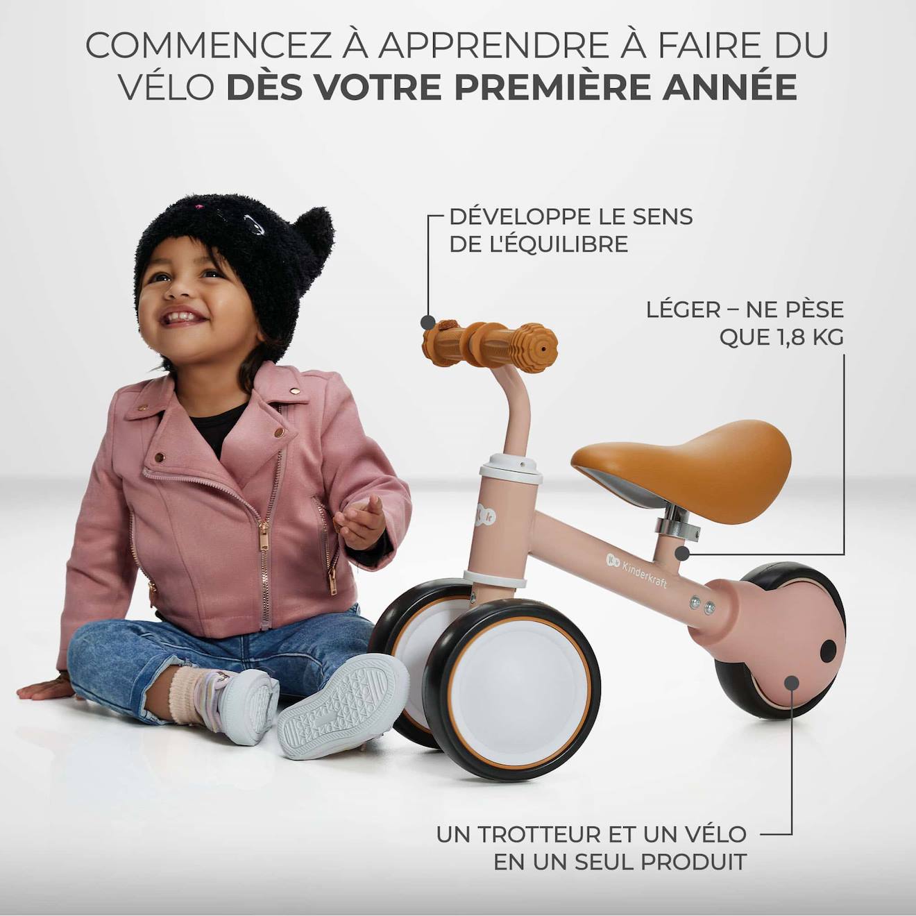 Draisienne Pour Enfants - Vélo D'équilibre 18 Mois À 3 Ans Rose (Kinderkraft) - Image 1