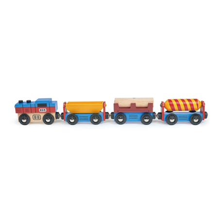 Mentari - Train De Marchandises En Bois Colorés - Locomotive Et Wagons Magnétiques Multicolore