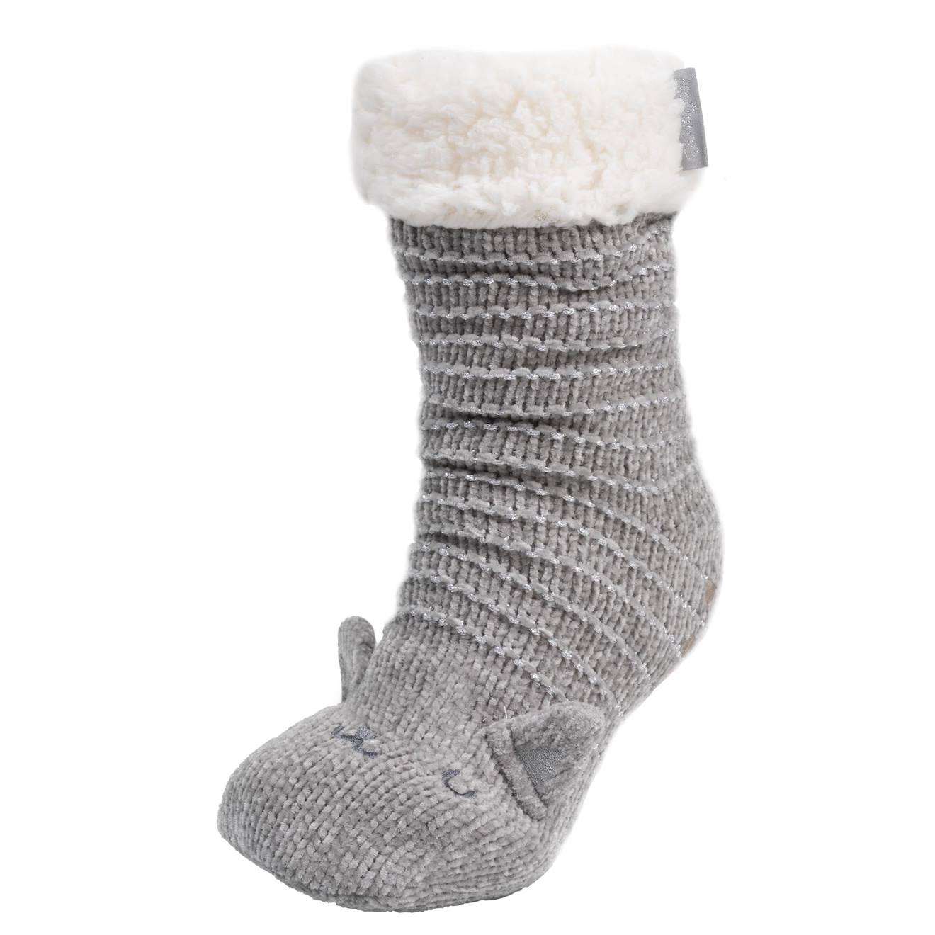 Chaussettes D'intérieur Maille Chenille - Fourrées, Antidérapantes Gris