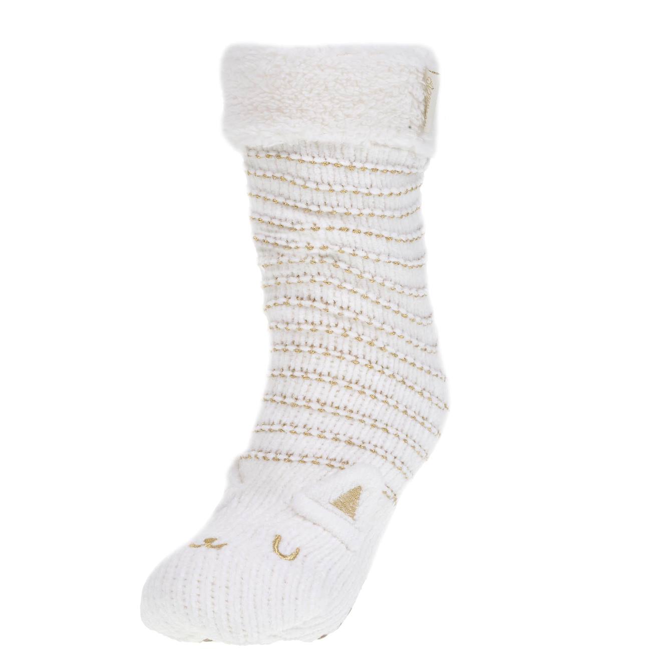 Chaussettes D'intérieur Maille Chenille - Fourrées, Antidérapantes Ivoire