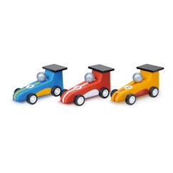 Jouet-Set de 3 voitures de course à propulsion mécanique en bois