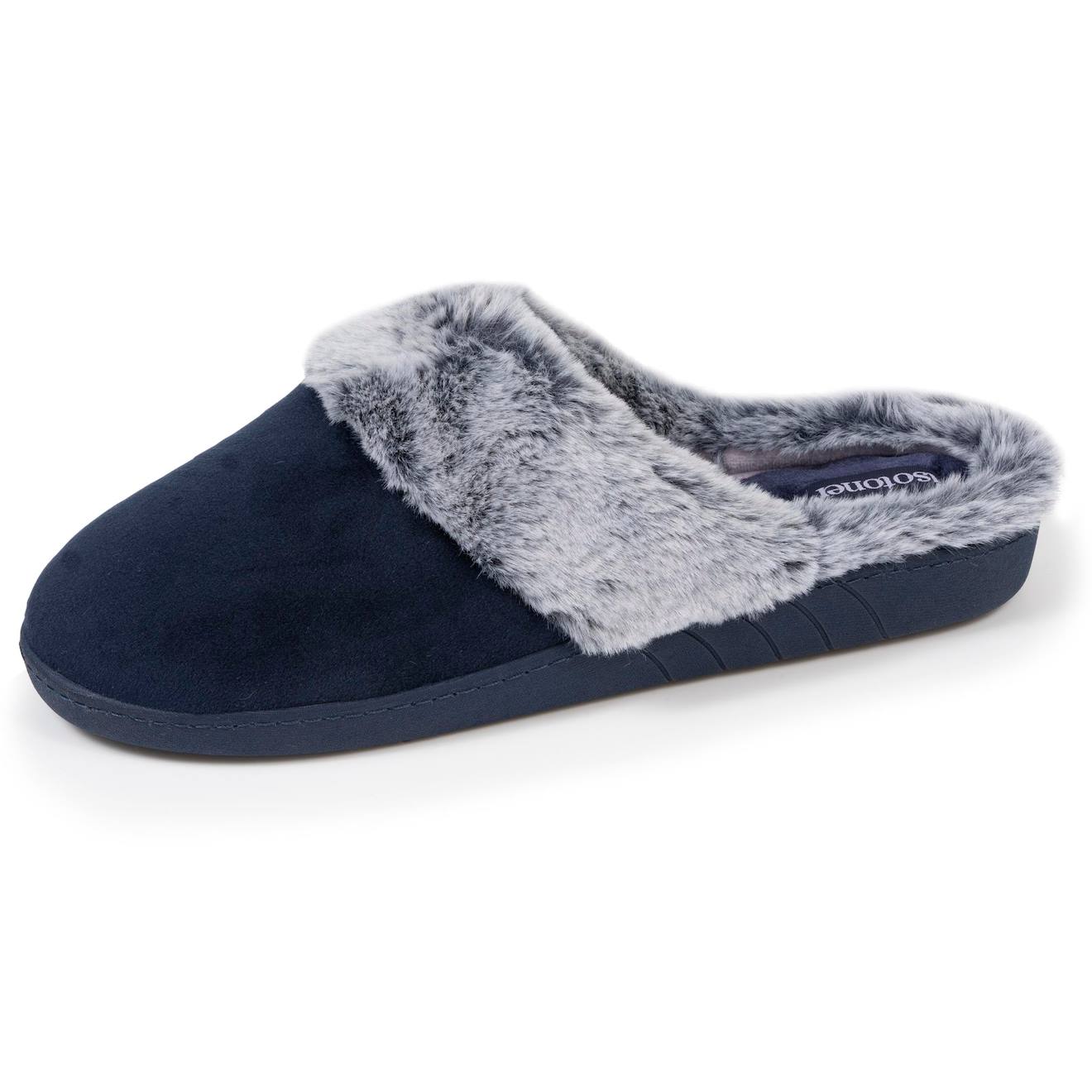 Chaussons Mules Semelle Ergonomique Confort, Velours Marine