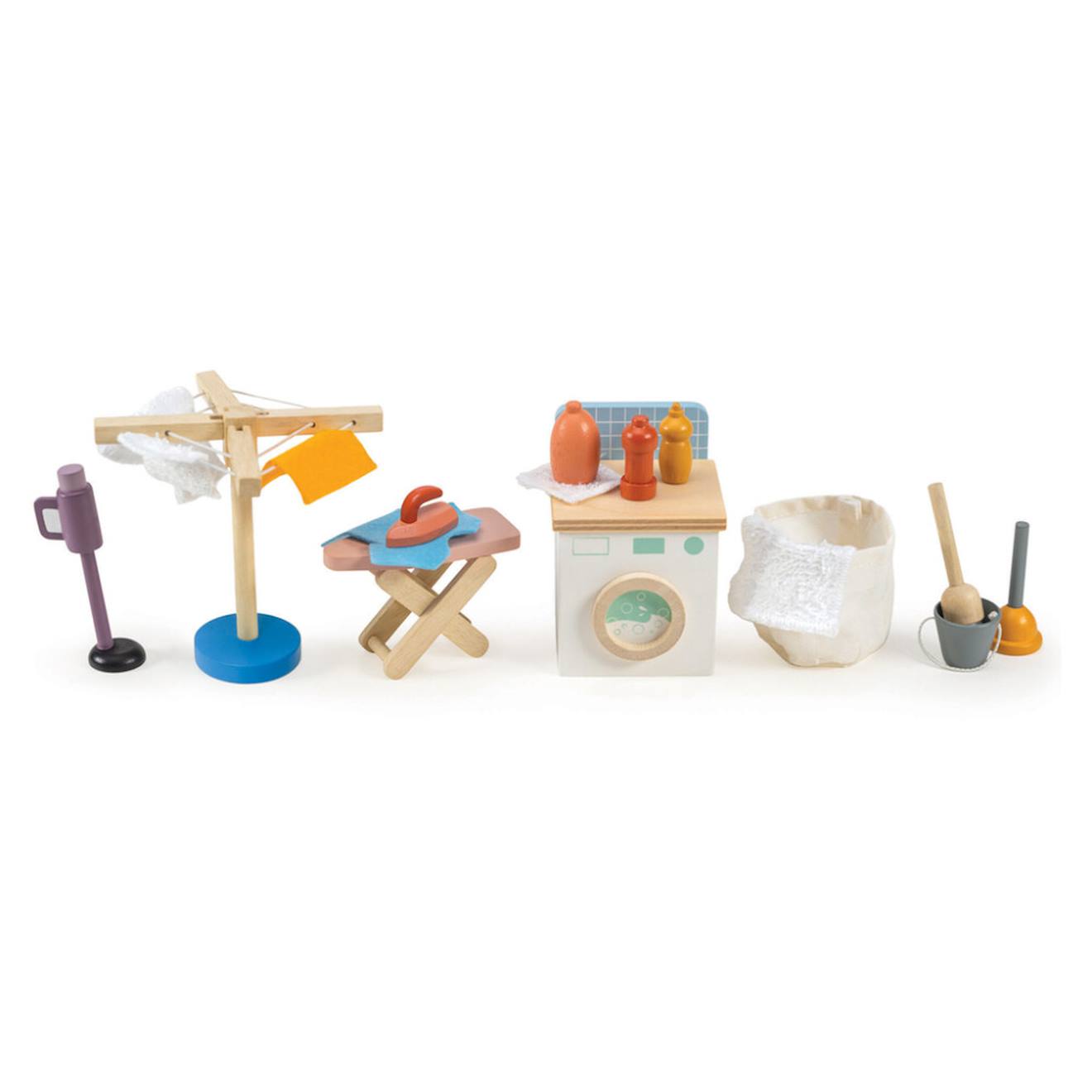 Coffret-jeu De Lessive En Bois Pour Poupées – Machine À Laver, Fer Et Aspirateur Miniatures Multicolore (Mentari) - Image 2
