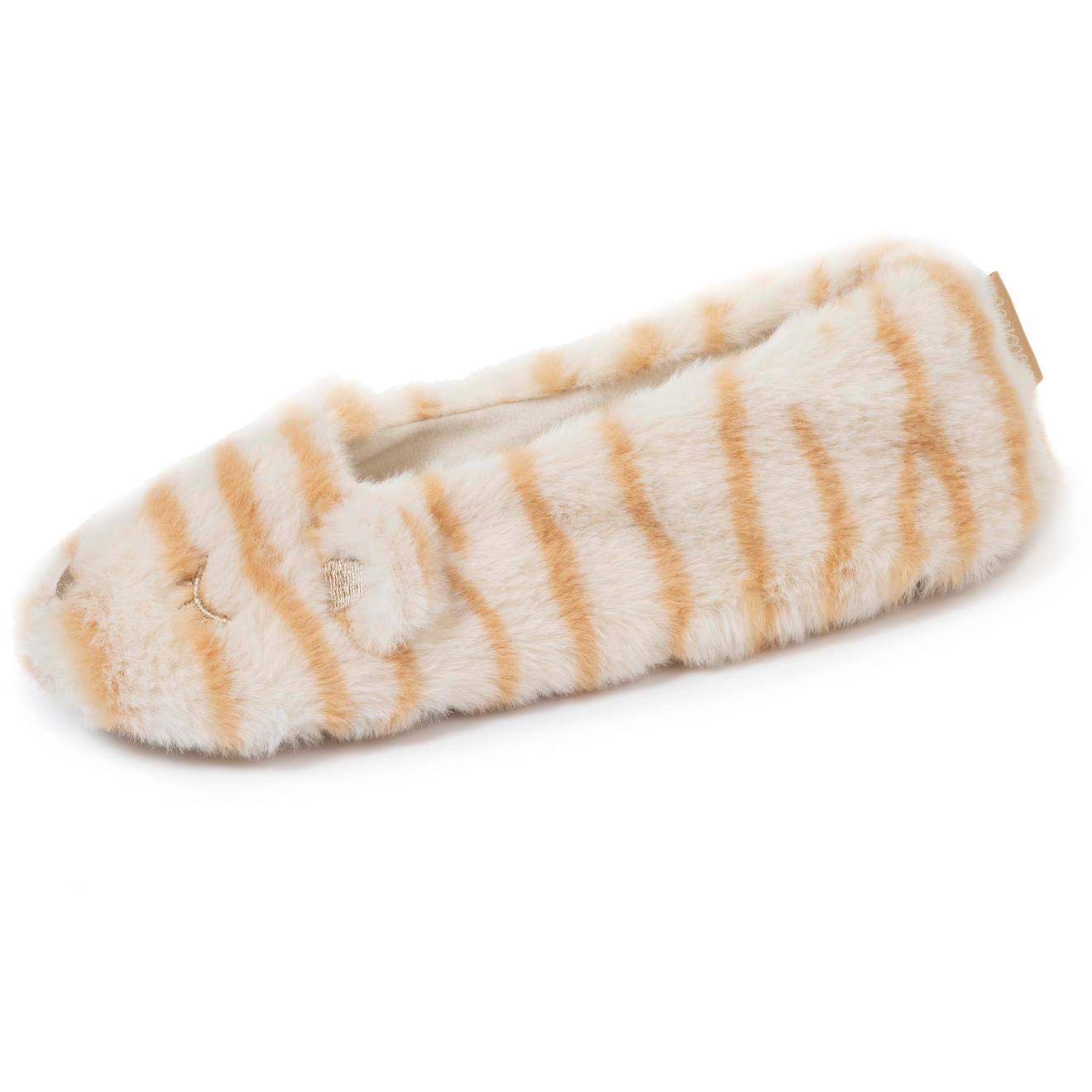 Chaussons Ballerines Semelle Antidérapante Beige Tigré