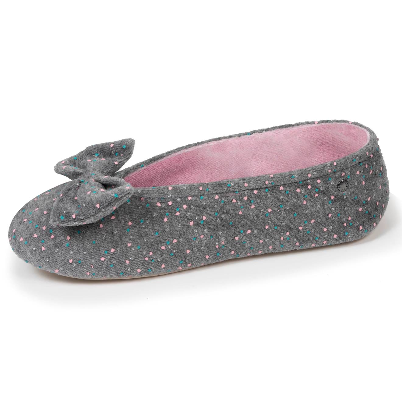 Chaussons Ballerines Ultra Confortables, Semelle En Cuir, Détail Grand Nœud Gris Chiné Clair