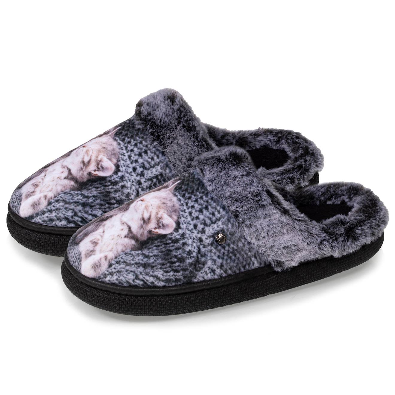 Chaussons Mules Ultra Confortables, Bordure En Fausse Fourrure Gris