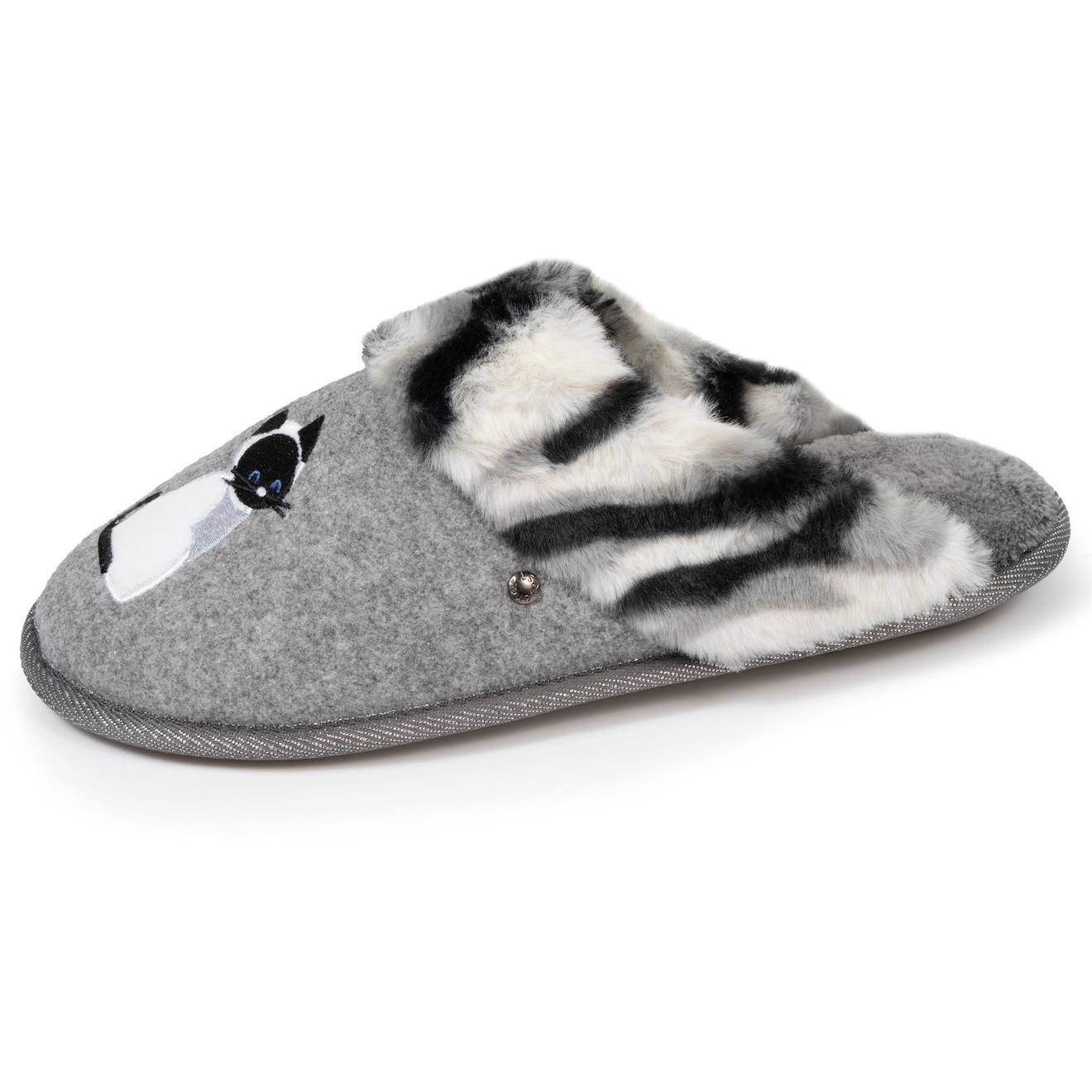 Chaussons Mules Chat Fantaisie Gris