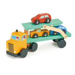 Jouet-Jeux d'imagination-Camion transporteur en bois avec 3 voitures
