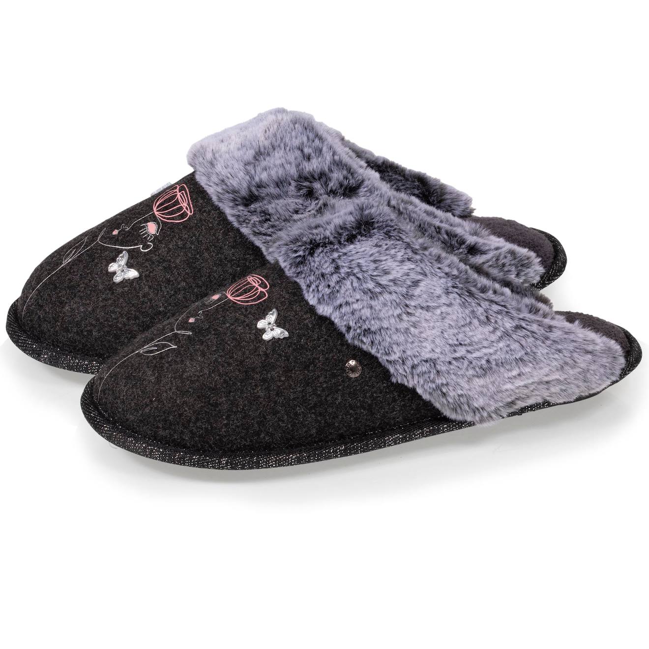 Chaussons Mules Ultra Confortables Bordure En Fausse Fourrure Gris Chin 30 €