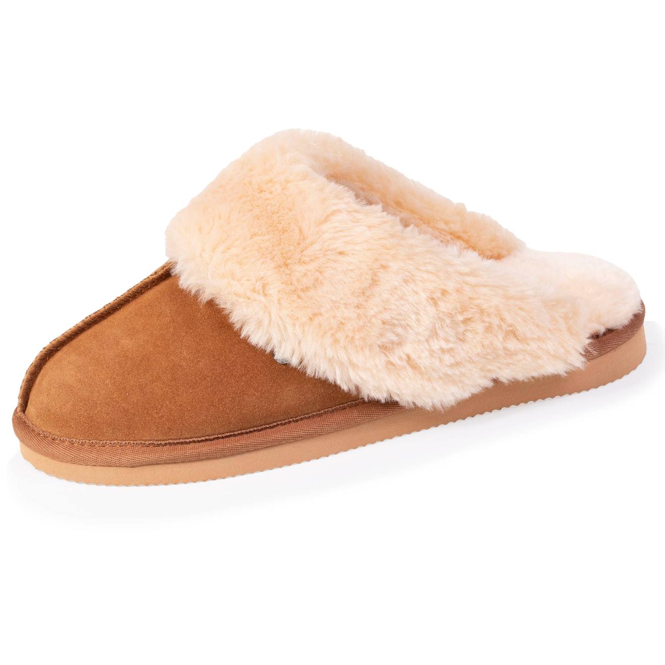 Chaussons Mules Cuir Fourré Chaud Camel
