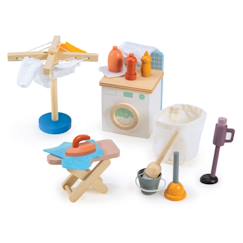 Coffret-jeu de lessive en bois pour poupées – machine à laver, fer et aspirateur miniatures  - vertbaudet enfant