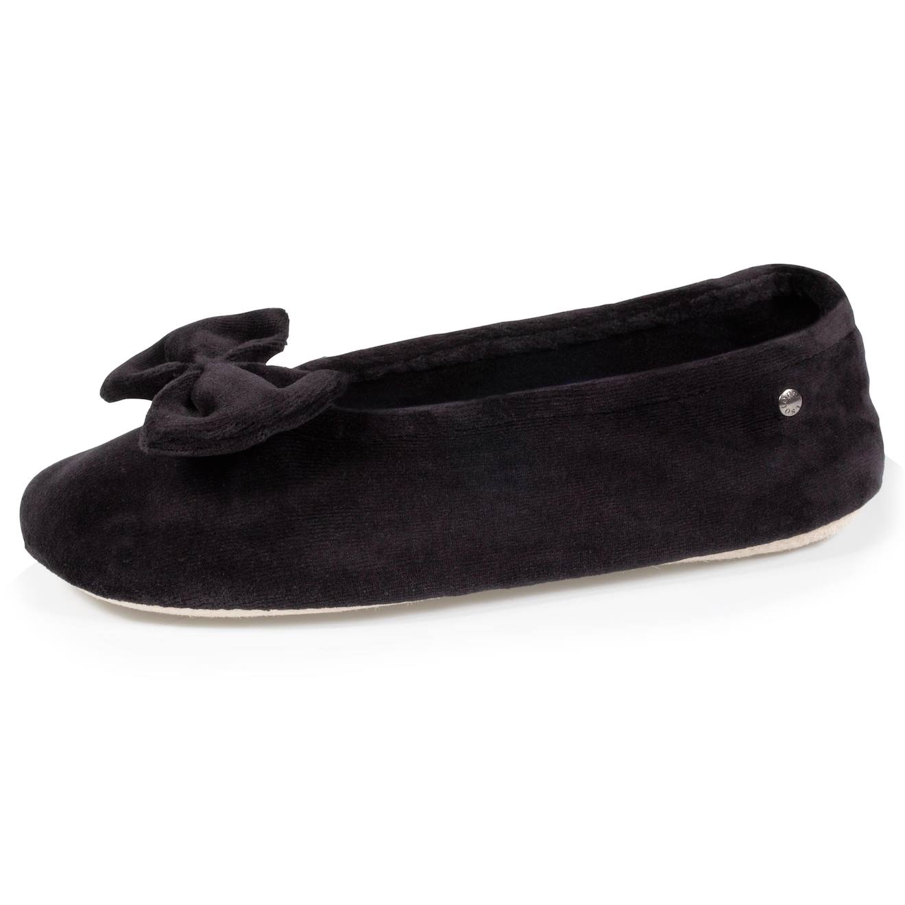 Chaussons Ballerines Ultra Confortables, En Coton Biologique Et Semelle En Cuir, Détail Grand Nœud Noir