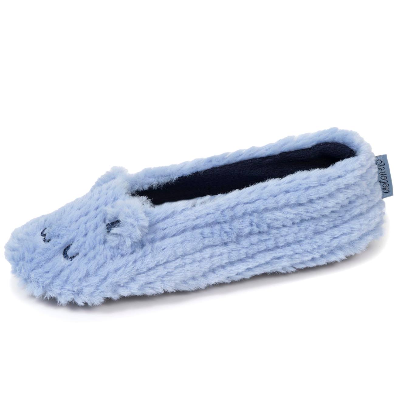 Chaussons Ballerines Imitation Fourrure, Semelle Antidérapante Bleu