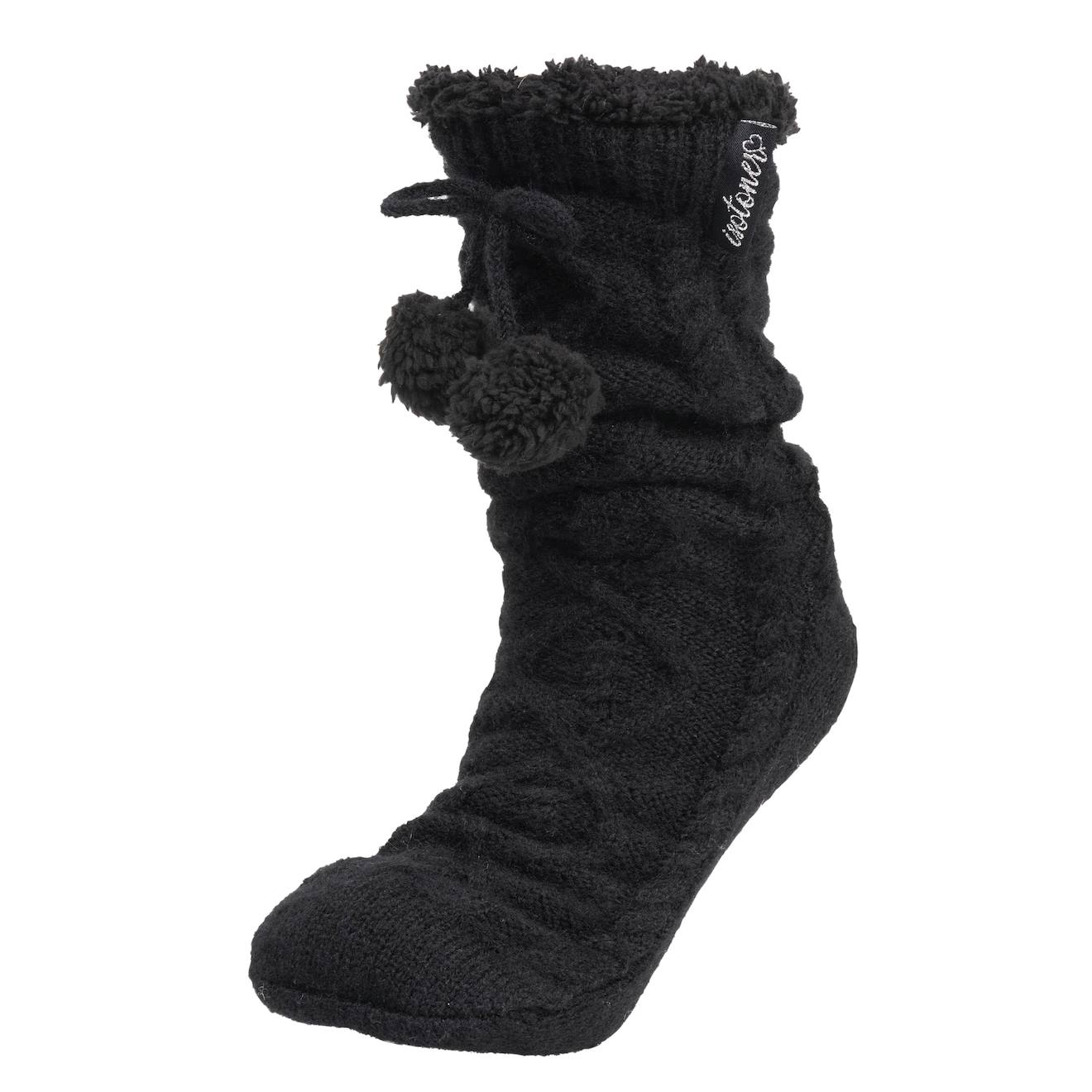 Chaussettes D'intérieur Maille Torsadée - Fourrées, Antidérapantes Noir