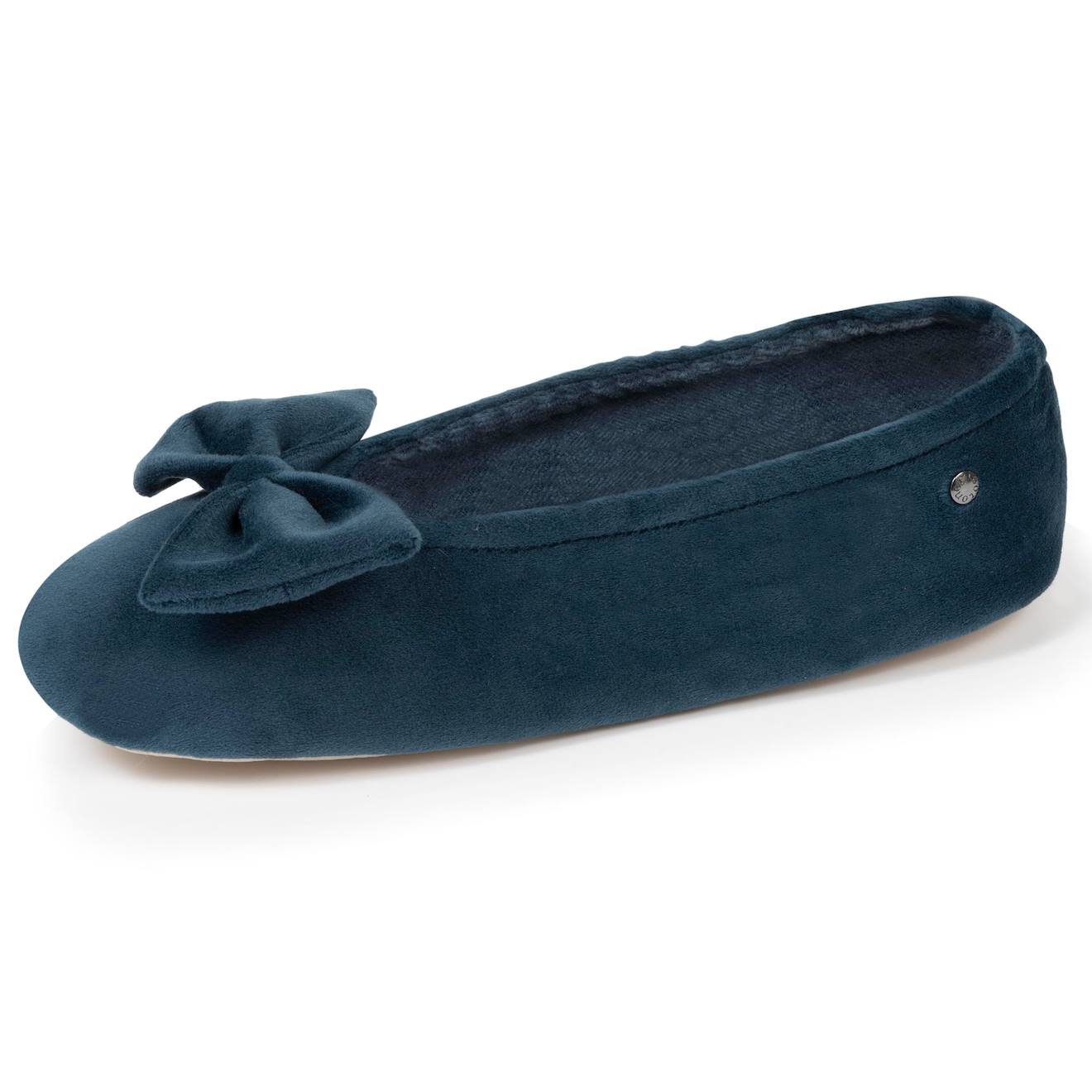 Chaussons Ballerines Ultra Confortables, Semelle En Cuir, Détail Grand Nœud Bleu Denim