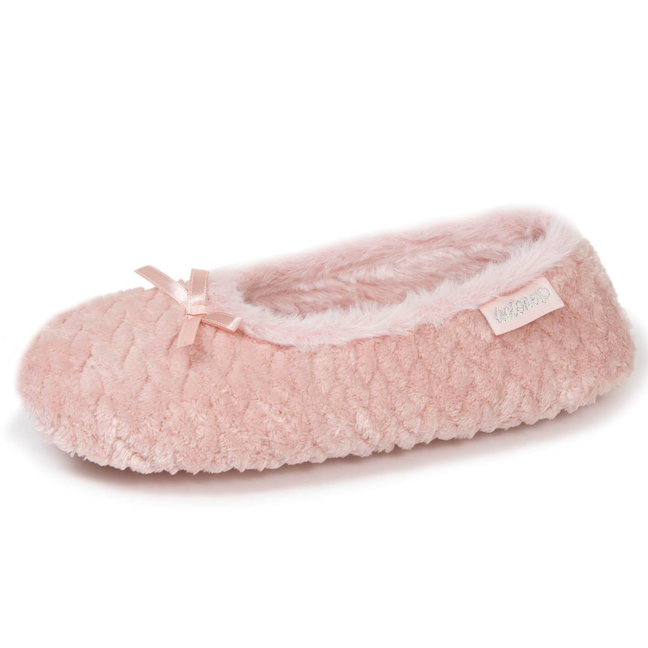 Chaussons Ballerines Micro Éponge, Semelle Antidérapante Rose