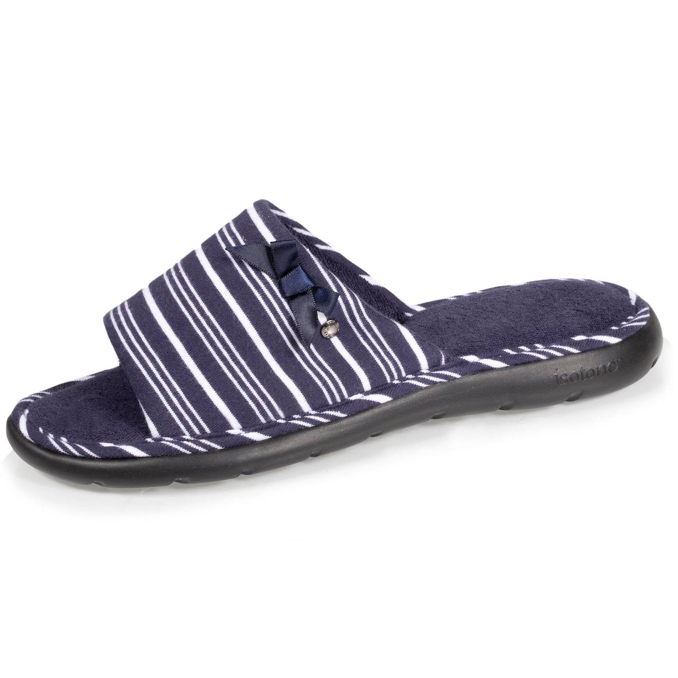 Chaussons Mules Ouvertes Très Confortables, En Jersey Bio Rayure Marinière