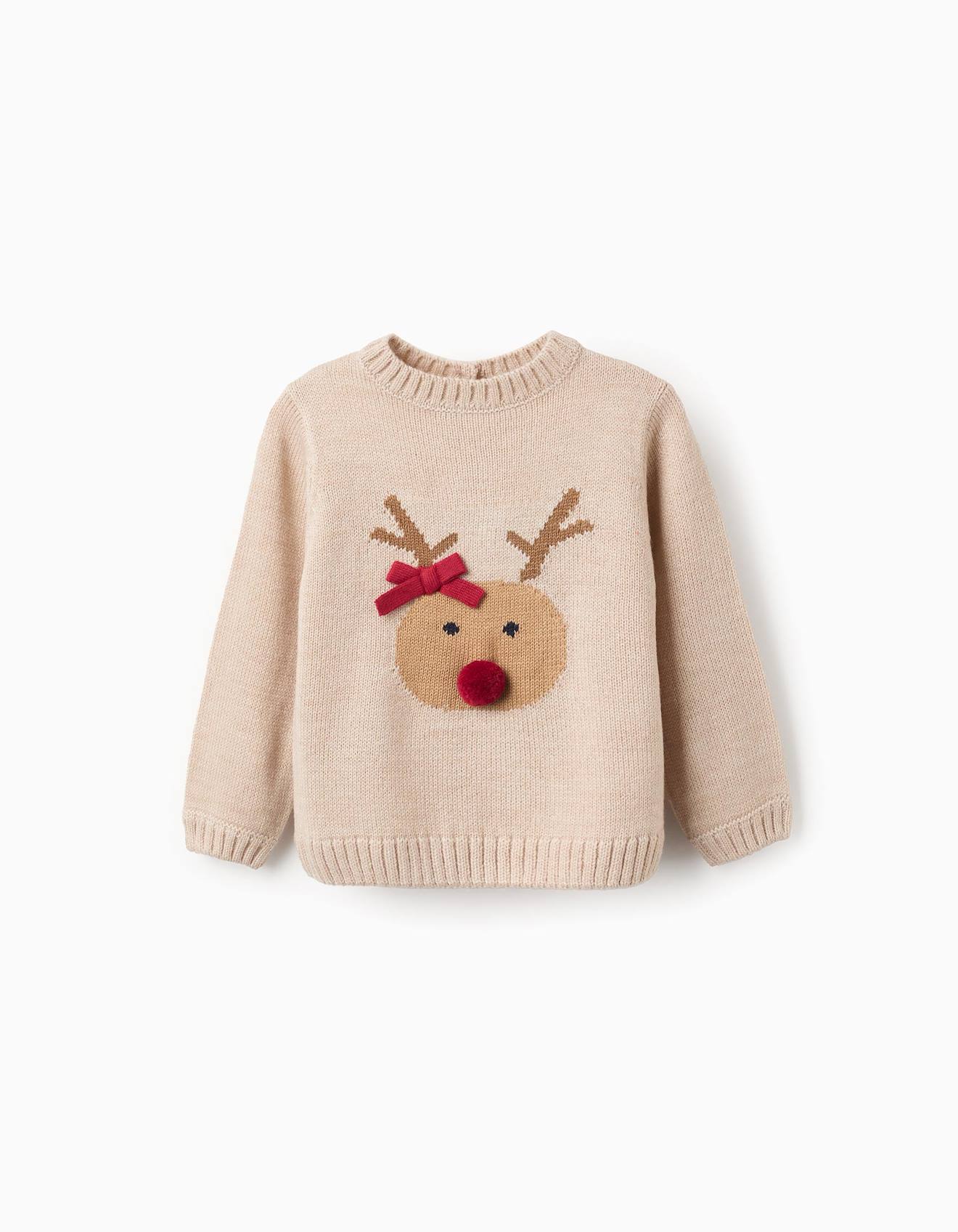 Pull De Noël Bébé Renne Avec Brillants – Maille Douce, Boutonnage Dos, Taille Bébé