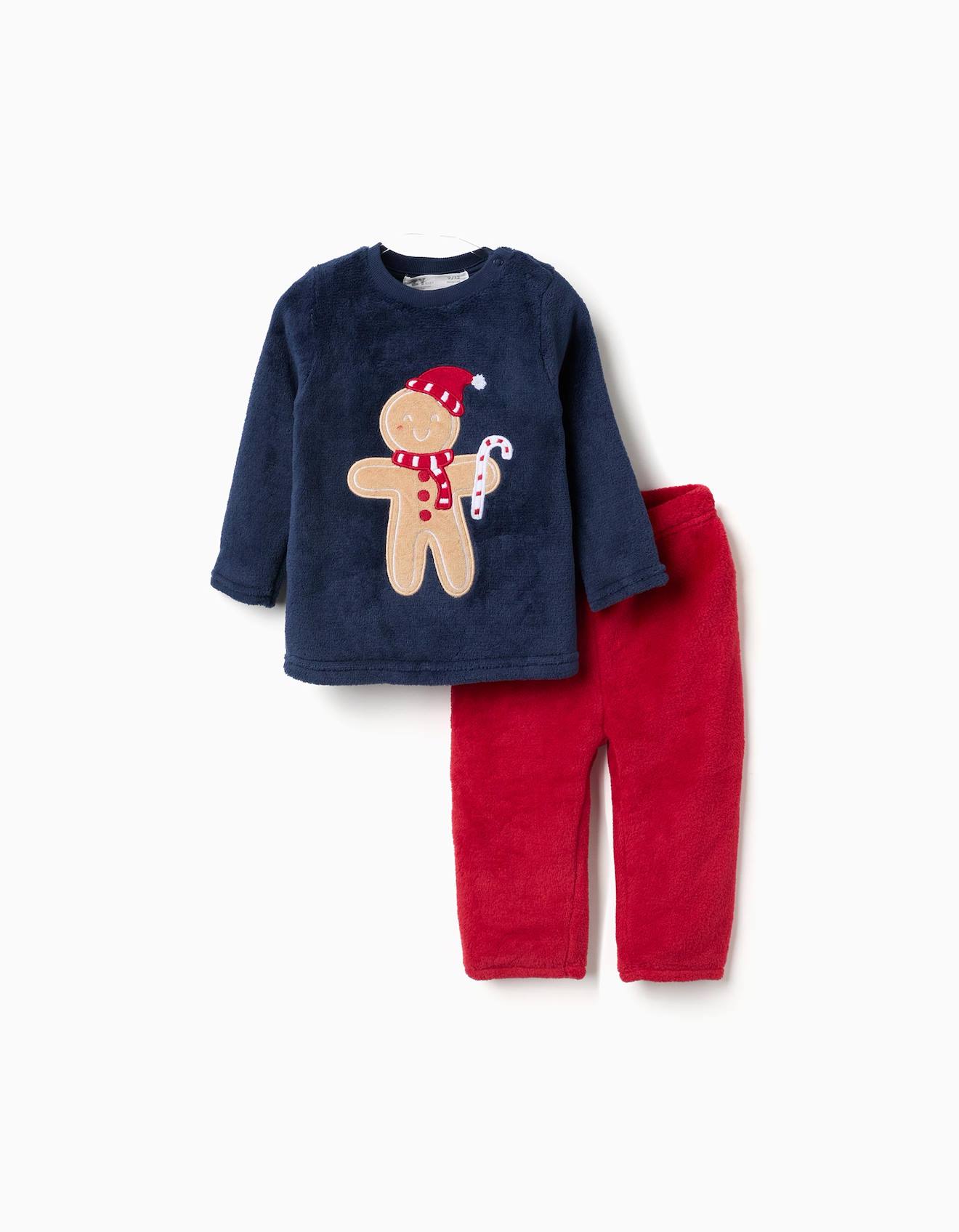Pyjama En Polaire Corail Avec Broderie De Noël Bleu Foncé