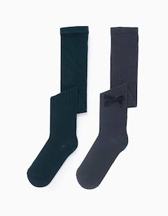 -Pack de 2 collants côtelés/avec nœud