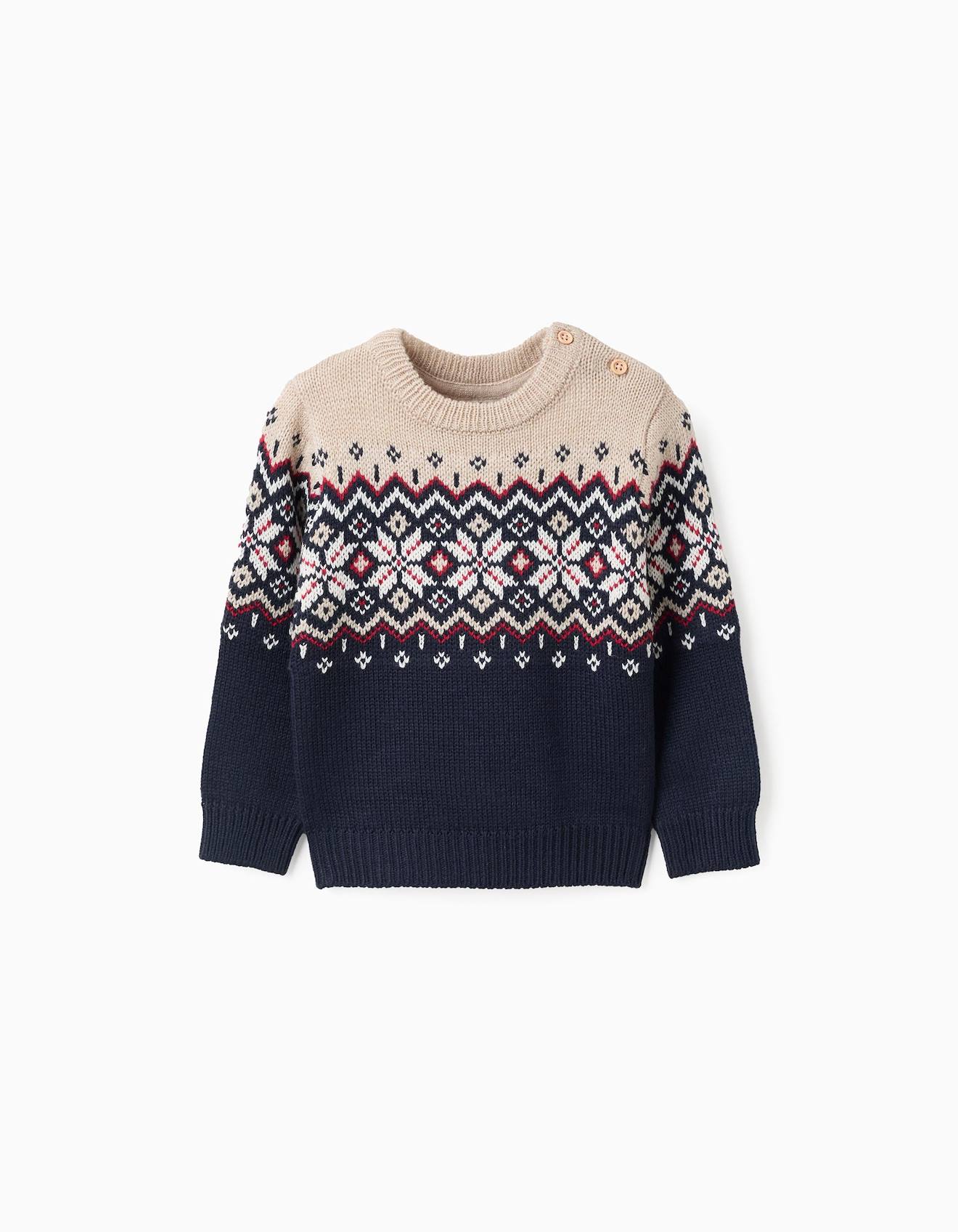Pull En Maille Jacquard De Noël Bleu Foncé
