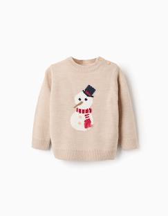 Pull de Noël en maille jacquard bonhomme de neige rouge foncé Zippy