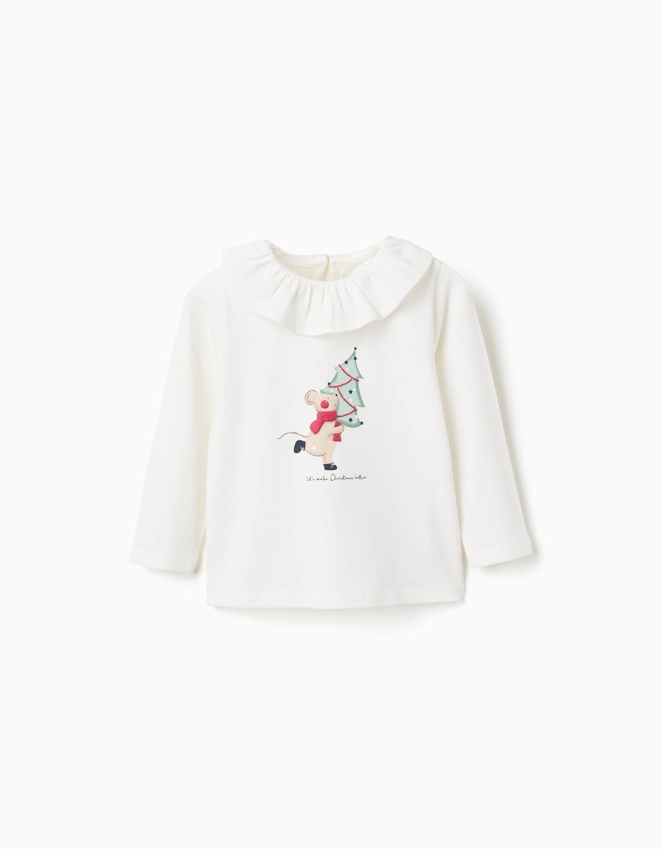 T-shirt Avec Col À Volants Et Imprimé Blanc