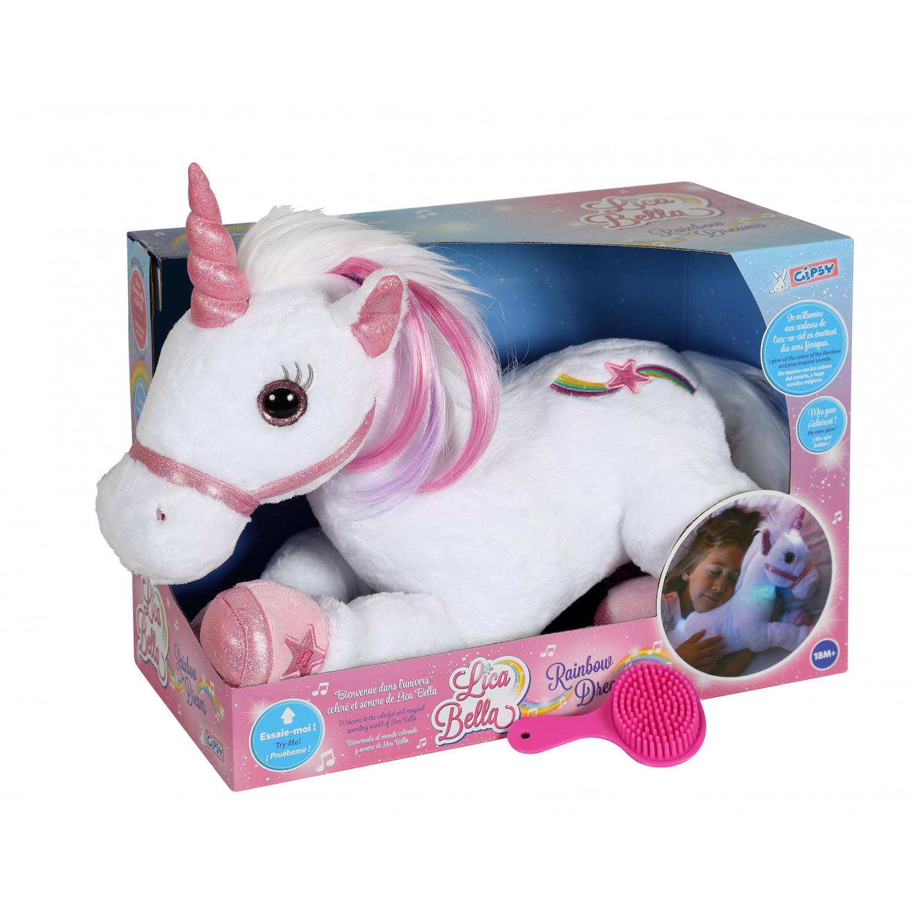 Peluche - Licorne Lica Bella Féerique, Musicale Et Lumineuse - 35 Cm Rose
