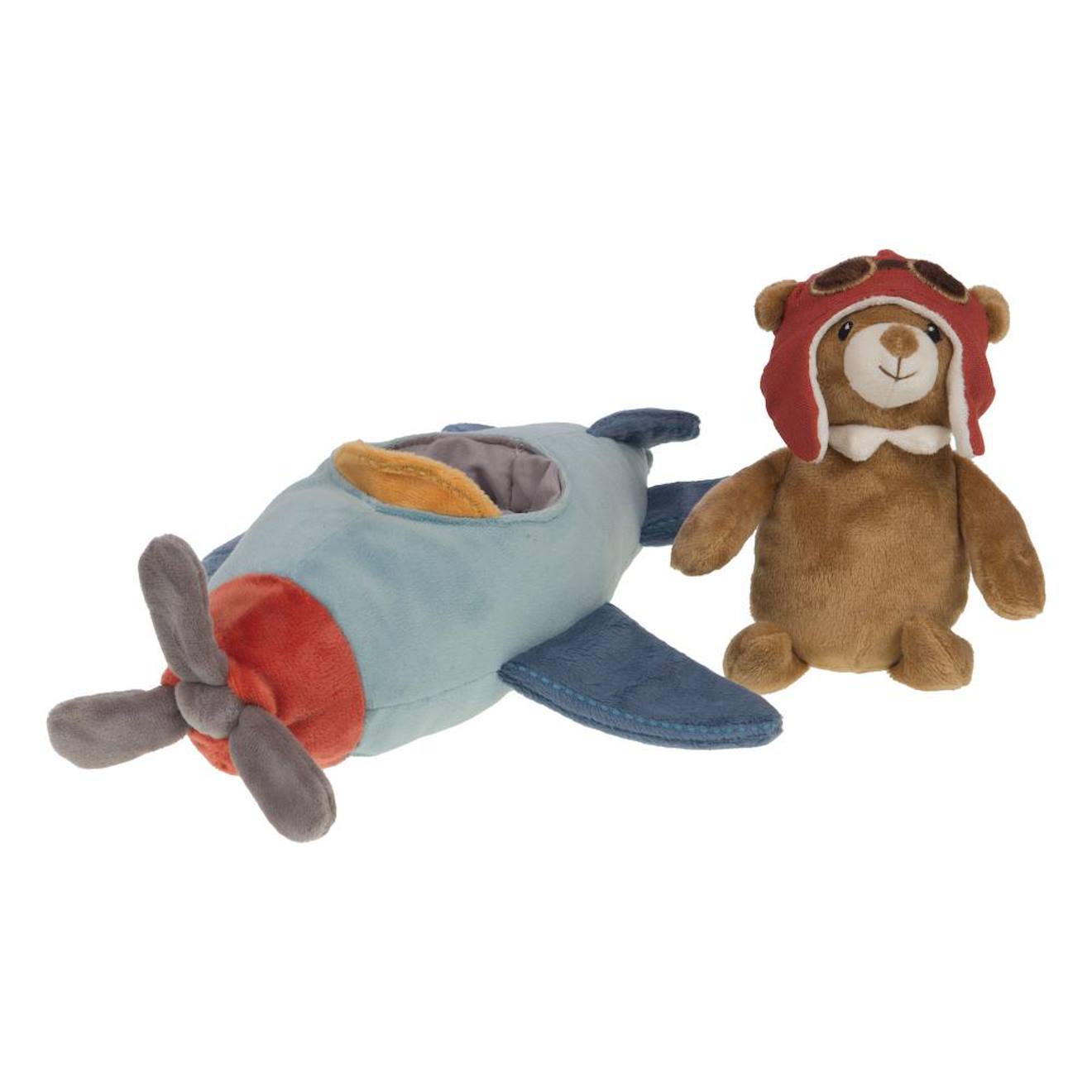Apricot Lamb Jouet en peluche pour enfants - Doudou mignon - Pour bébé fille et garçon - Avion moelleux - Bleu - 32 cm