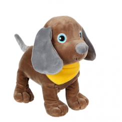 Jouet-Premier âge-Peluche chien fun puppies sonores, marron foulard jaune