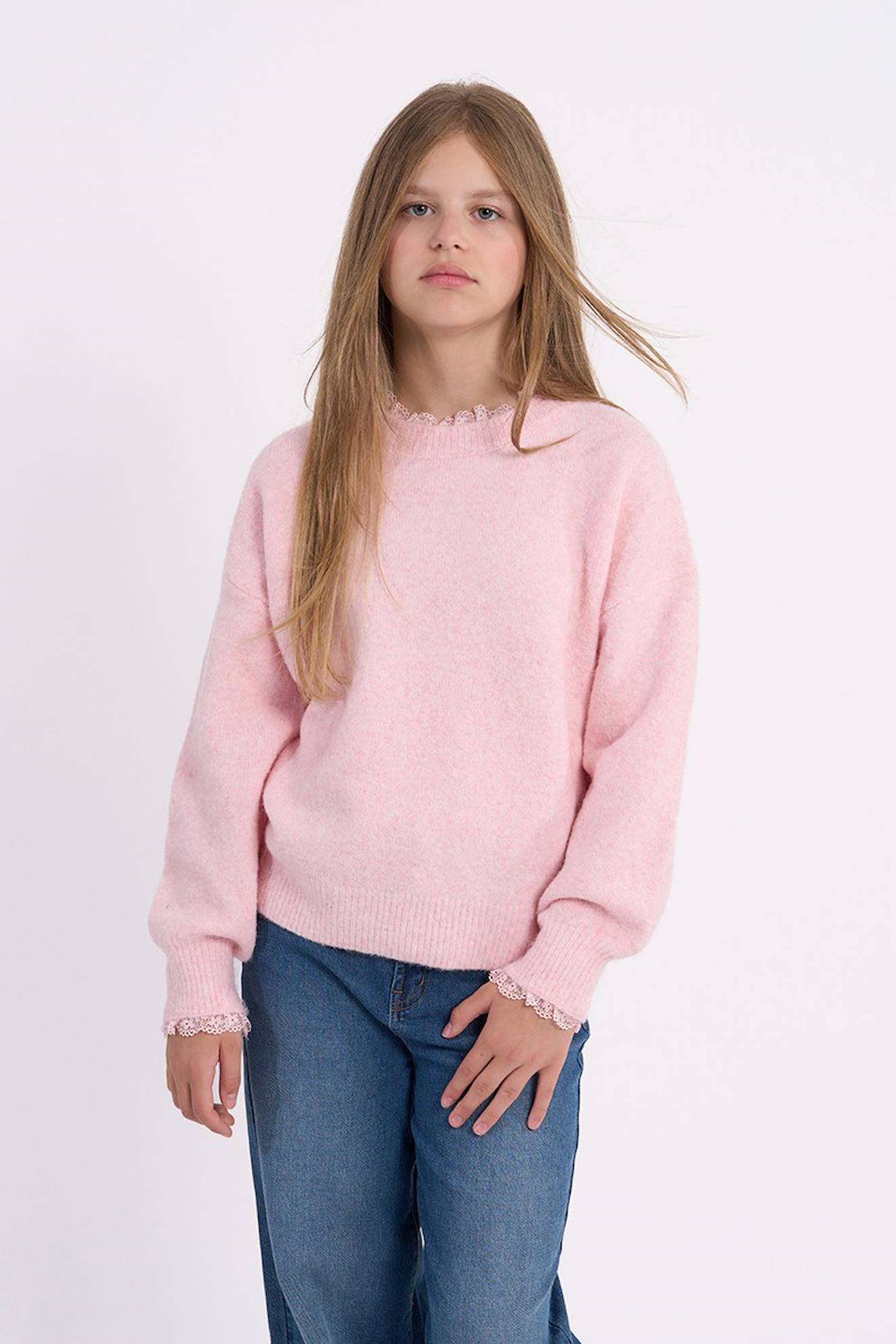 Pull En Maille, Finition Festonnée Rose