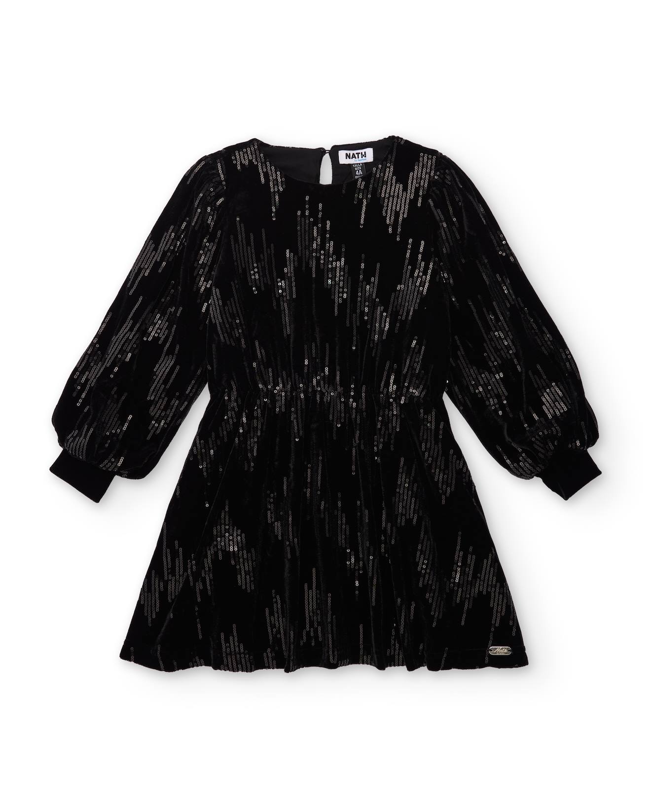 Robe Pour Fille En Velours Avec Sequins Et Manches Longues Noir
