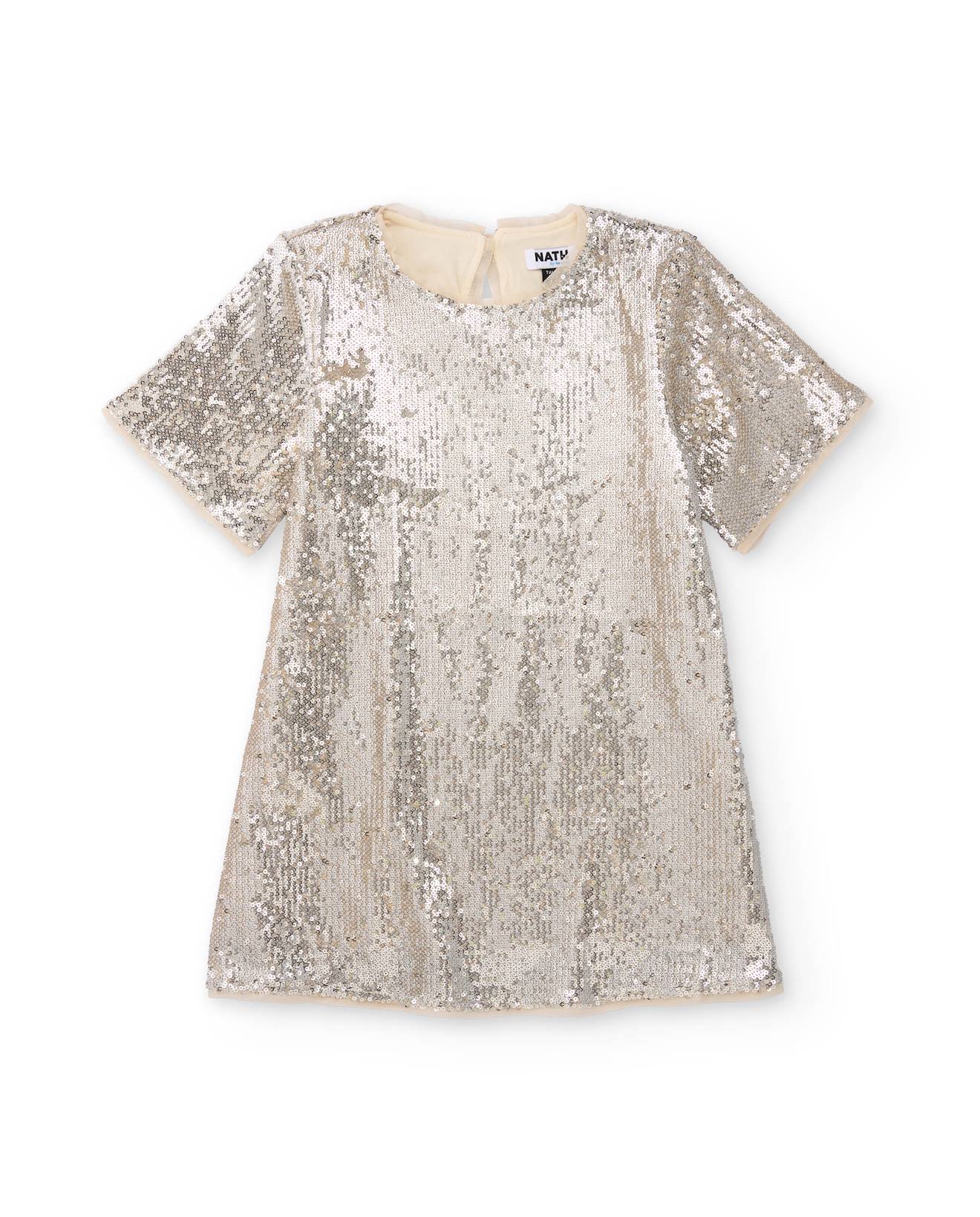 Robe Pour Fille À Sequins Argentés Et Manches Courtes Argent