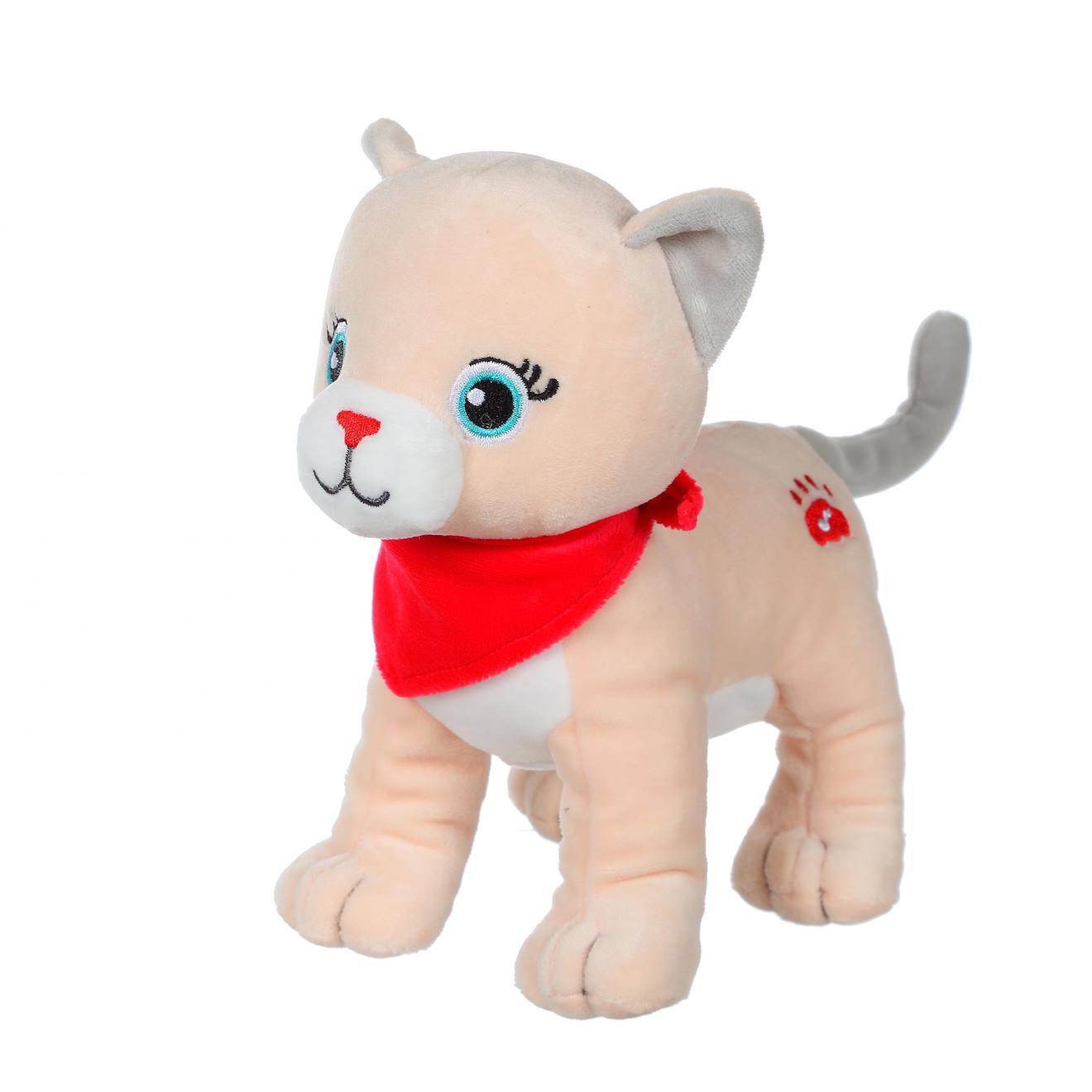 Peluche - Fun Kitties Sonores, Beige Foulard Rouge Rouge