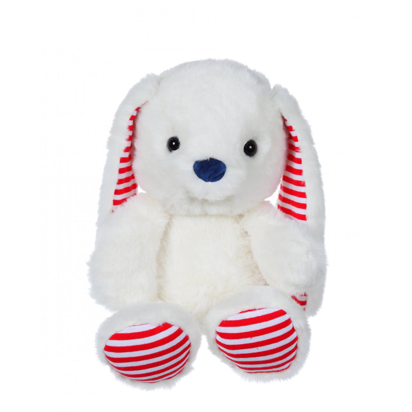 Peluche - Les Marinières - Lapin Blanc Rayures Rouges - 24 Cm Rouge