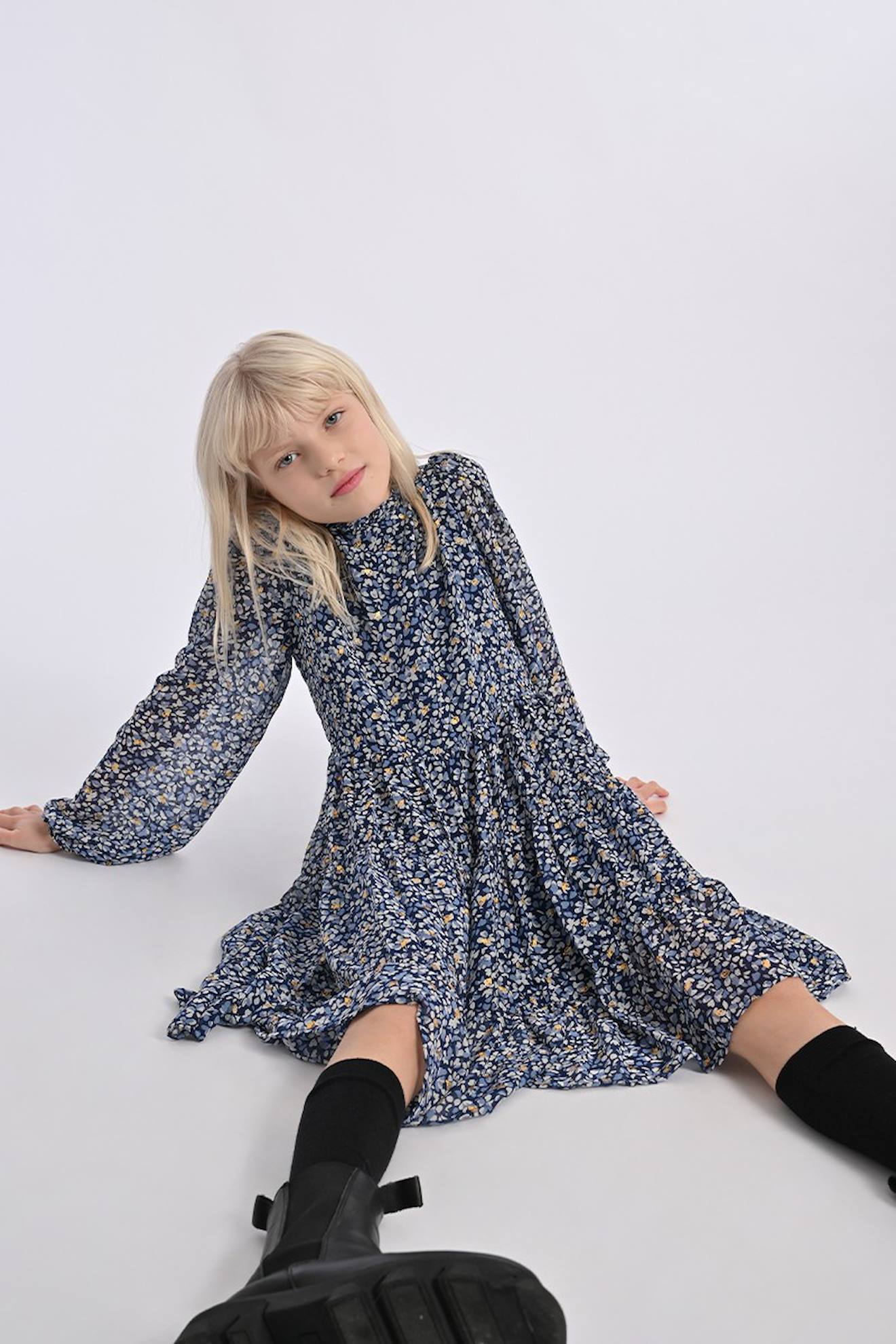 Robe Courte, Imprimé Fleuri Bleu