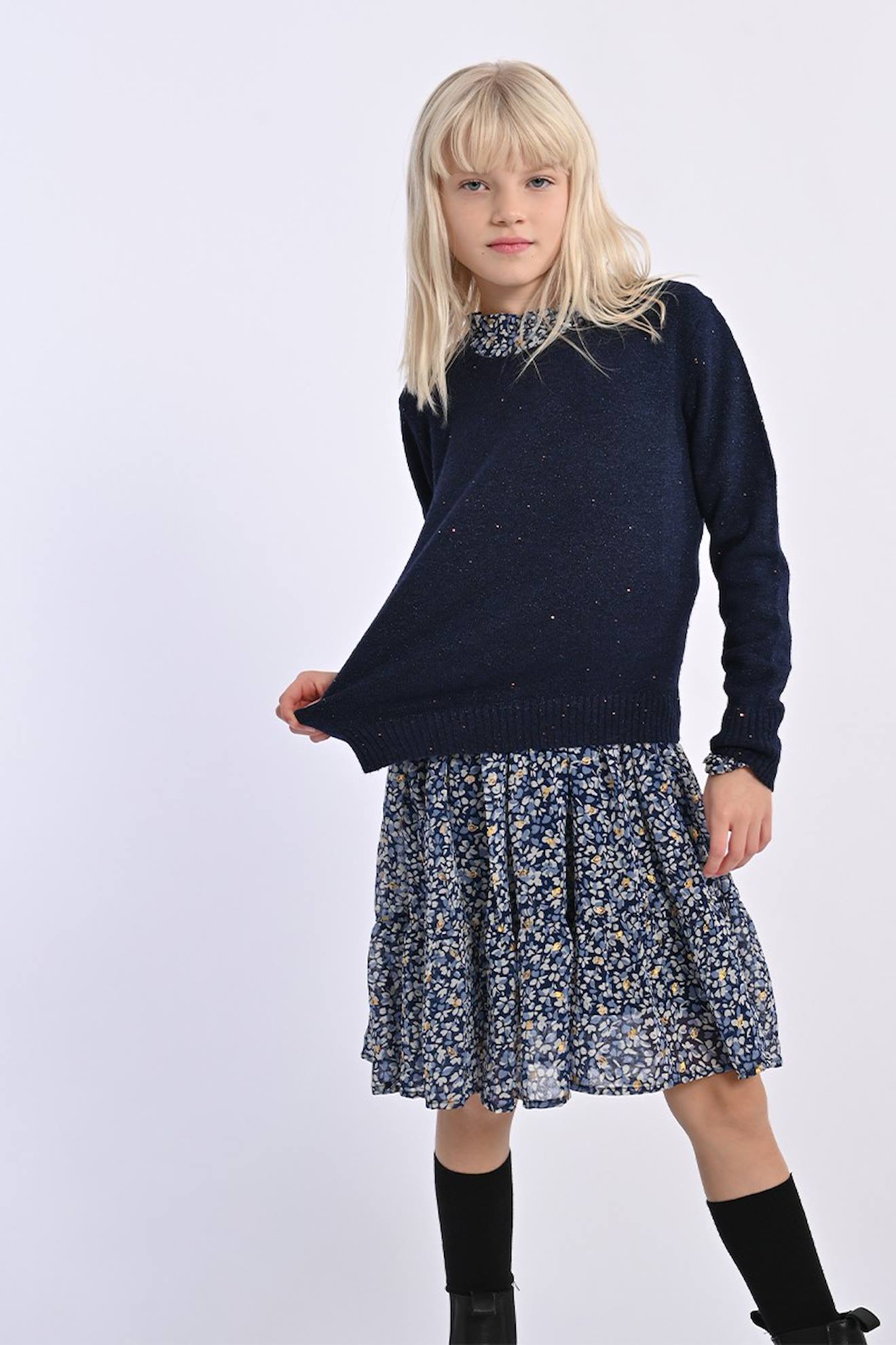 Pull En Maille Duveteuse Bleu Marine